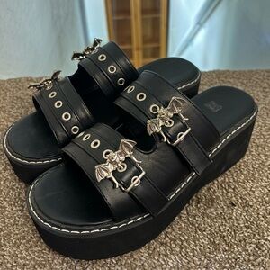 Gothic black bat platform sandals